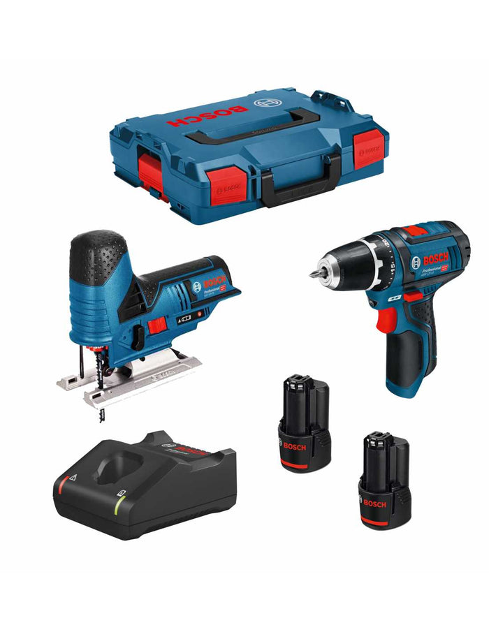Bosch professional bosch kit 12v b12gstgsr2bat3a-40 (gsr 12v-15 + gst 12v-70 + 2 x 3,0 ah + gal12v-40 + l-boxx 102) 8435587904502