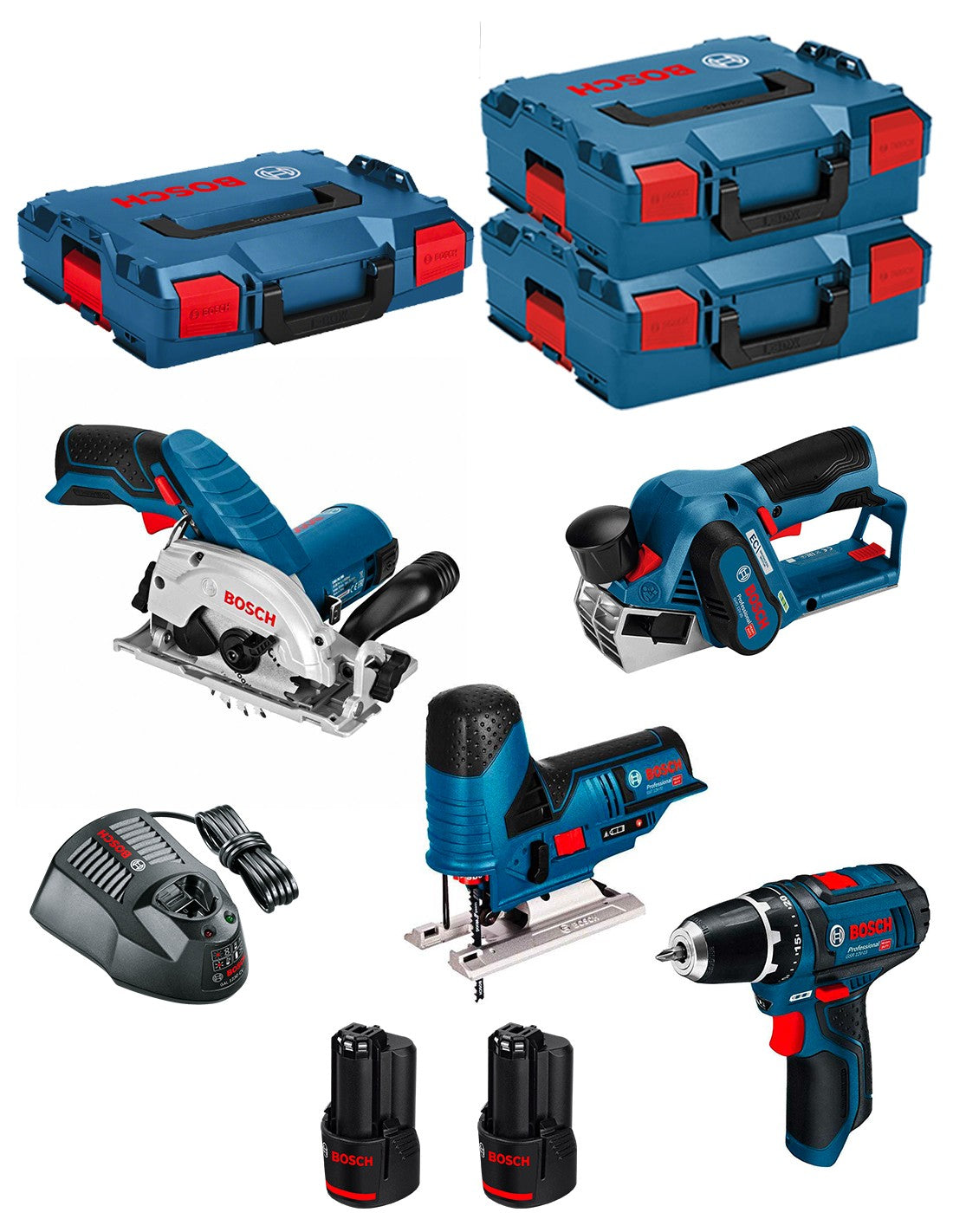 Bosch professional bosch kit 12v bmk4-28ad2 (gks 12v-26 + gst 12v-70 + gho 12v-20 + gsr 12v-15 + 2 x 2,0 ah + gal1230cv ) 0660989123987