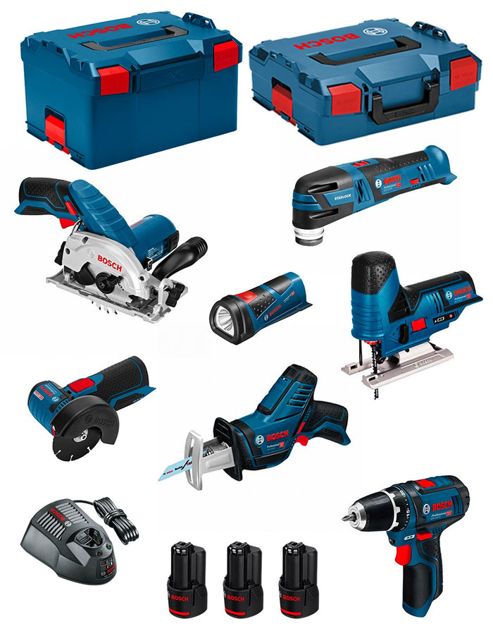 Bosch professional bosch kit 12v bmk7-28ad3 (gsr 12v-15+gks 12v-26+gws 12v-76+gst 12v-70+gop 12v-28+gsa 12v-14+gli 12v-80+3 x 2,0ah+gal1230cv) 0660989123680