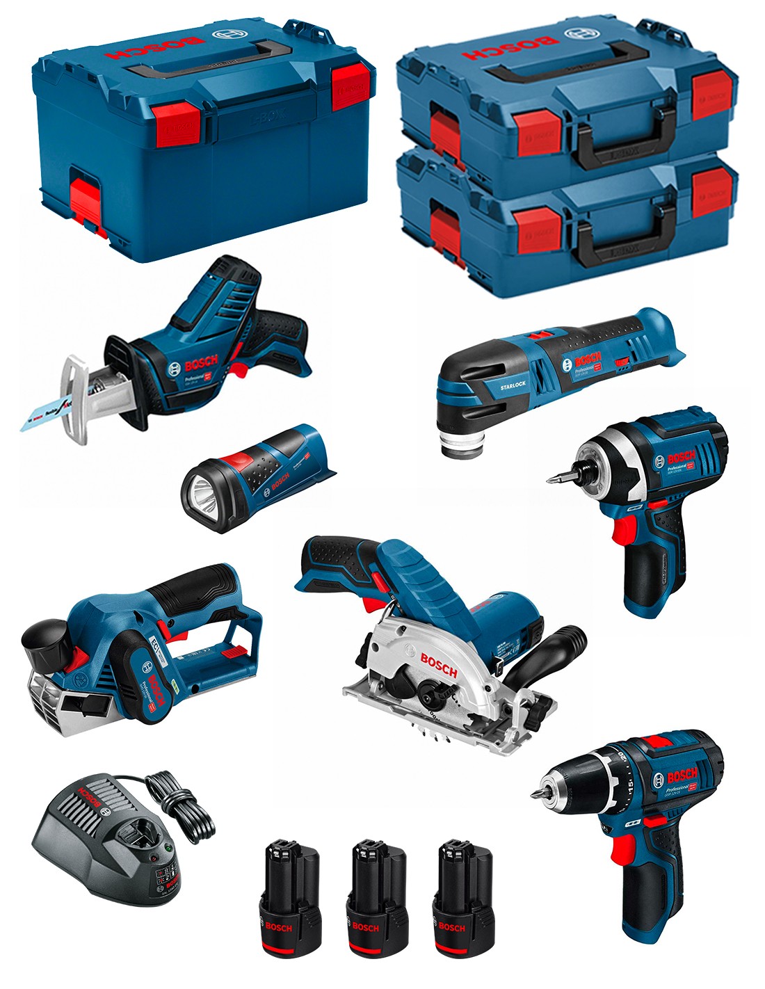 Bosch professional bosch kit 12v bmk7-28dd3 (gsr 12v-15 + gdr 12v-105 + gks 12v-26 + gop 12v-28 + gsa 12v-14 + gli 12v-80 + gho 12v-20) 0660989123963