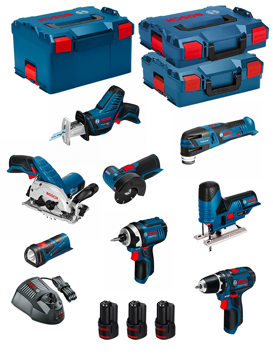 Bosch professional bosch kit 12v bmk8-28bd3 (gsr 12v-15+gdr 12v-105+gks 12v-26+gws 12v-76+gst 12v-70+gop 12v-28+gsa 12v-14+gli 12v-80+3 x 2,0ah) 0660989123642