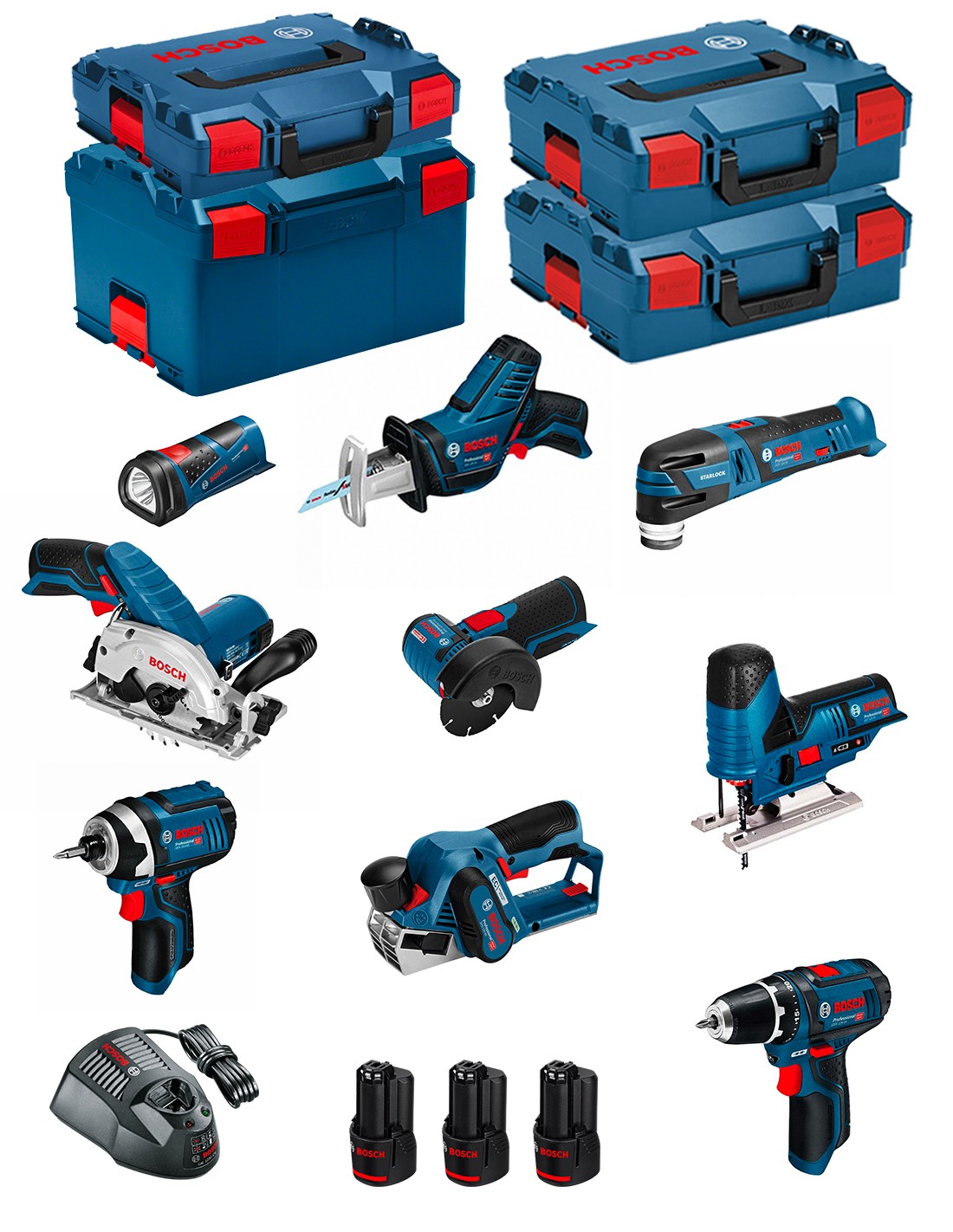 Bosch professional bosch kit 12v bmk9-28dd3 (gsr 12v-15+gdr 12v-105+gks 12v-26+gws 12v-76+gst 12v-70+gop 12v-28+gsa 12v-14+gli 12v-80+gho 12v-20) 0660989123895