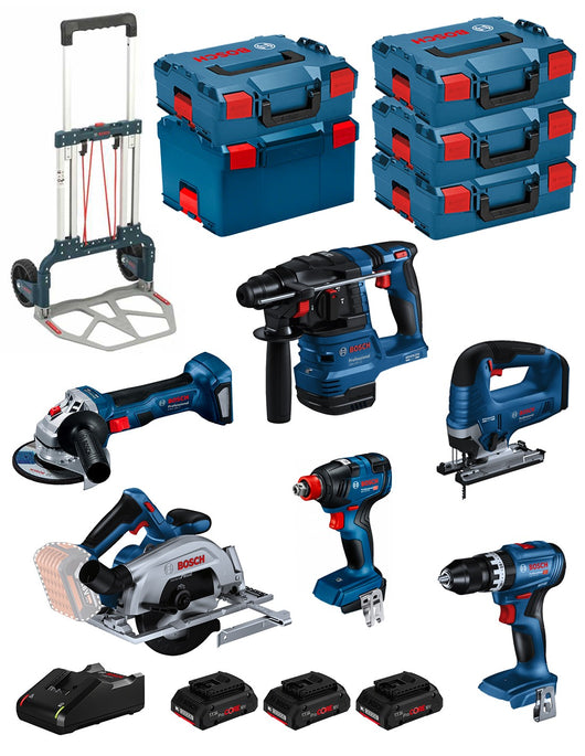 Bosch professional bosch kit bk603 (gsb18v-45 +gdx18v-200 +gks18v-57-2 +gst18v-125b +gbh18v-22 +gws18v-7 + 3x4,0ah pc +gal18v-40 + 5xl-boxx +carro) 8435587928423