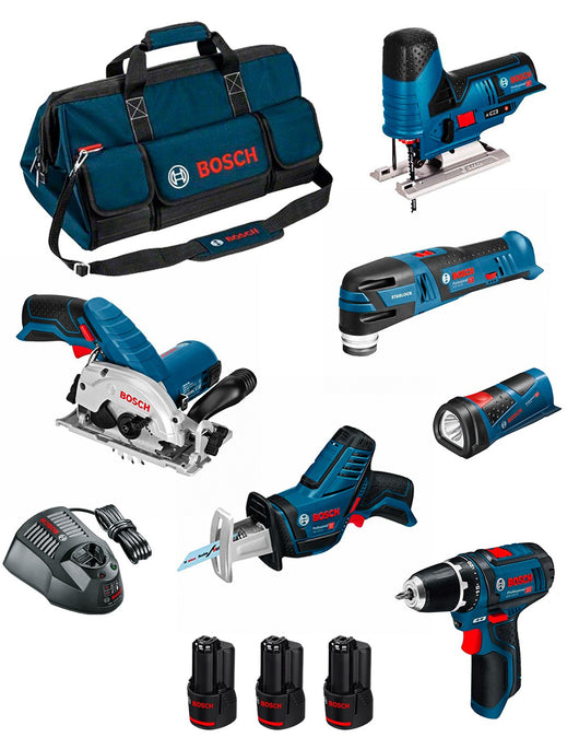 Bosch professional bosch kit bmkb6-28cd3 (gsr 12v-15 + gks 12v-26 + gst 12v-70 + gop 12v-28 + gsa 12v-14 + gli 12v-80 + 3x2,0 ah +gal1230cv +hdbag) 0660989125790