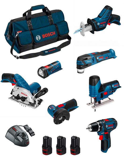 Bosch professional bosch kit bmkb7-28ad3 (gsr 12v-15+gks 12v-26+gws 12v-76+gst 12v-70+gop 12v-28+gsa 12v-14+gli 12v-80+ 3x2,0ah+gal1230cv+hdbag) 0660989125783