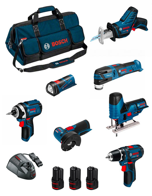 Bosch professional bosch kit bmkb7-28bd3 (gsr 12v-15+gdr 12v-105+gws 12v-76+gst 12v-70+gop 12v-28+gsa 12v-14+gli 12v-80+3x2,0ah+ gal1230cv+hdbag) 0660989125776