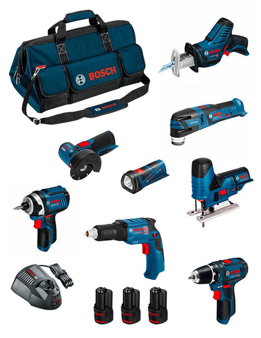 Bosch professional bosch kit bmkb8-28ad3 (gsr12v-15+gtb12v-11+gdr12v-105+gws12v-76+gst12v-70+gop12v-28+gsa12v-14+gli12v-80+3x2,0ah+gal1230cv+hdbag) 0660989125752