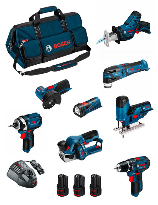 Bosch professional bosch kit bmkb8-28dd3 (gsr12v-15+gdr12v-105+gws12v-76+gst12v-70+gop12v-28+gsa12v-14+gli12v-80+gho12v-20+3x2,0ah+gal1230cv+hdbag) 0660989125882