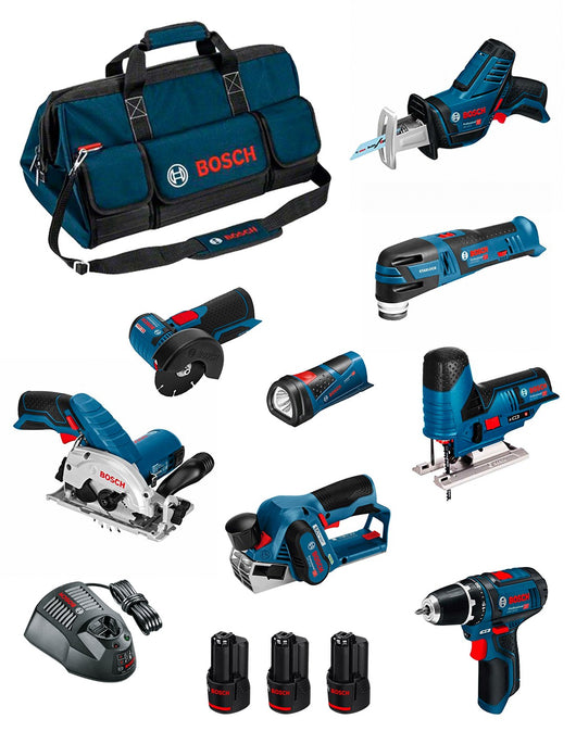 Bosch professional bosch kit bmkb8-28fd3 (gsr12v-15+gks12v-26+gws12v-76+gst12v-70+gop12v-28+gsa12v-14+gli12v-80+gho12v-20+3x2,0ah+gal1230cv+hdbag) 0660989125875