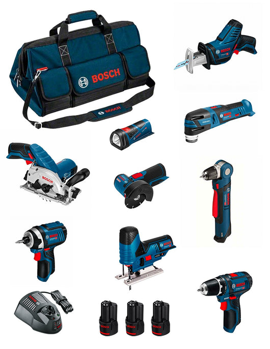 Bosch professional bosch kit bmkb9-28bd3 (gsr12v-15+gdr12v-105+gks12v-26+gws12v-76+gst12v-70+gop12v-28+gsa12v-14+gwb12v-10+gli12v-80+3x2,0ah) 0660989125721