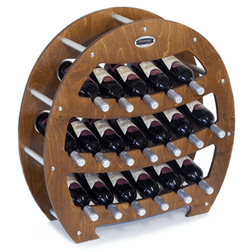 CANTINETTA IN LEGNO PORTA BOTTIGLIE VINO MODELLO BOTTE 18 BOTTIGLIE FINITURA NOCE L.75 x P,25 x H.75 100% FABBRICATO IN ITALIA