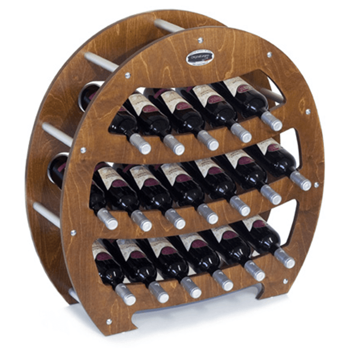 CANTINETTA IN LEGNO PORTA BOTTIGLIE VINO MODELLO BOTTE 18 BOTTIGLIE FINITURA NOCE L.75 x P,25 x H.75 100% FABBRICATO IN ITALIA