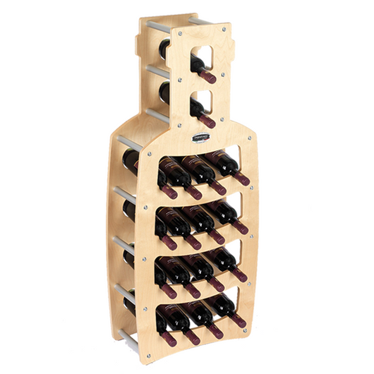 CANTINETTA IN LEGNO PORTA BOTTIGLIE VINO MODELLO BOTTIGLIA 18 BOTTIGLIE FINITURA ACERO L.50 x P.25 x H.120 100% FABBRICATO IN ITALIA