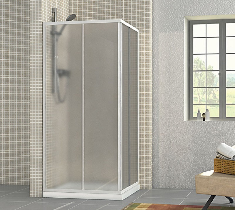Box Doccia Due Lati Scorrevole Bianco Cristallo Opaco 4mm BORA 75x90 cm
