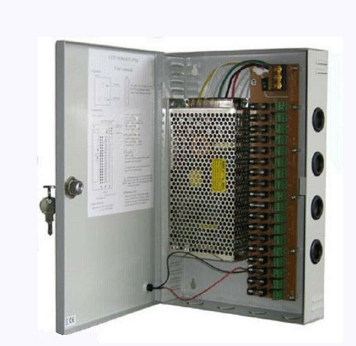 Box Trasformatore Alimentatore Stabilizzato 18 Ch 10a Canali Uscite Centralina x Telecamere Antifurto Allarme