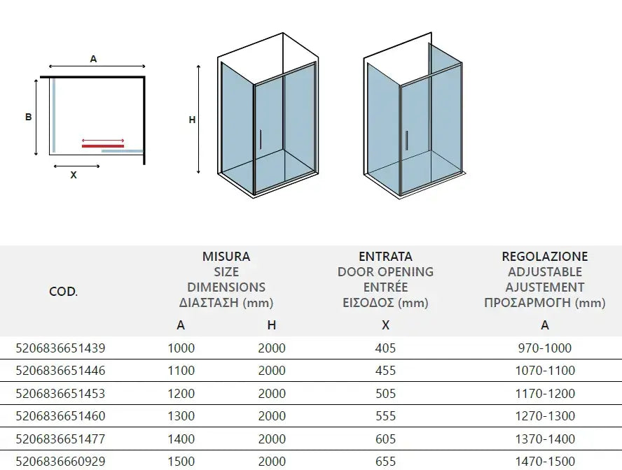 Box Doccia Profili Bianchi Scorrevole 6mm Anticalcare H200 - 74x100