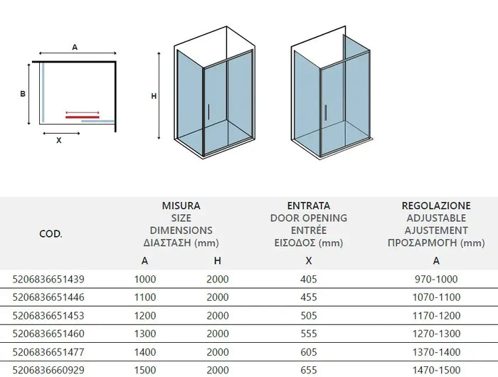 Box Doccia Profili Bianchi Scorrevole 6mm Anticalcare H200 - 79x100
