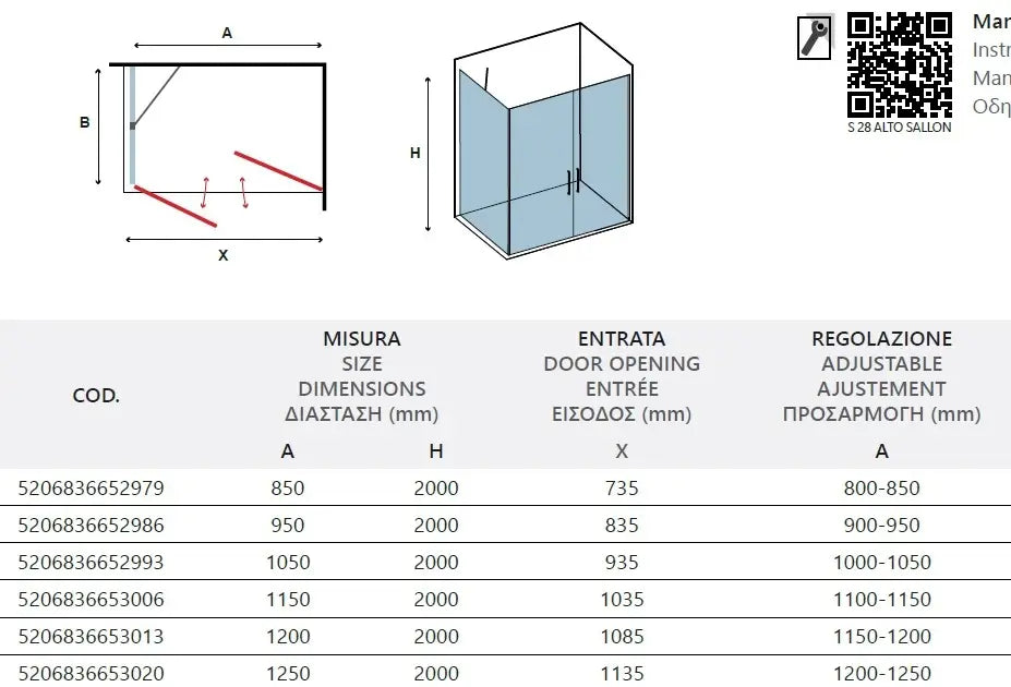 Box Doccia Saloon Satinato Apertura Interna Esterna H200 6mm - 70x85