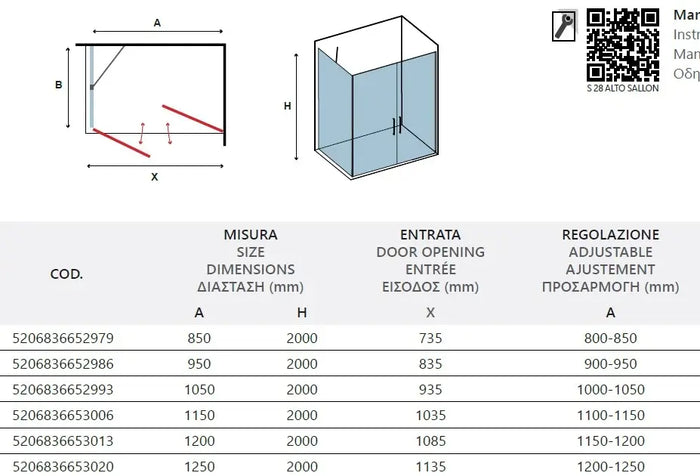 Box Doccia Saloon Satinato Apertura Interna Esterna H200 6mm - 90x120