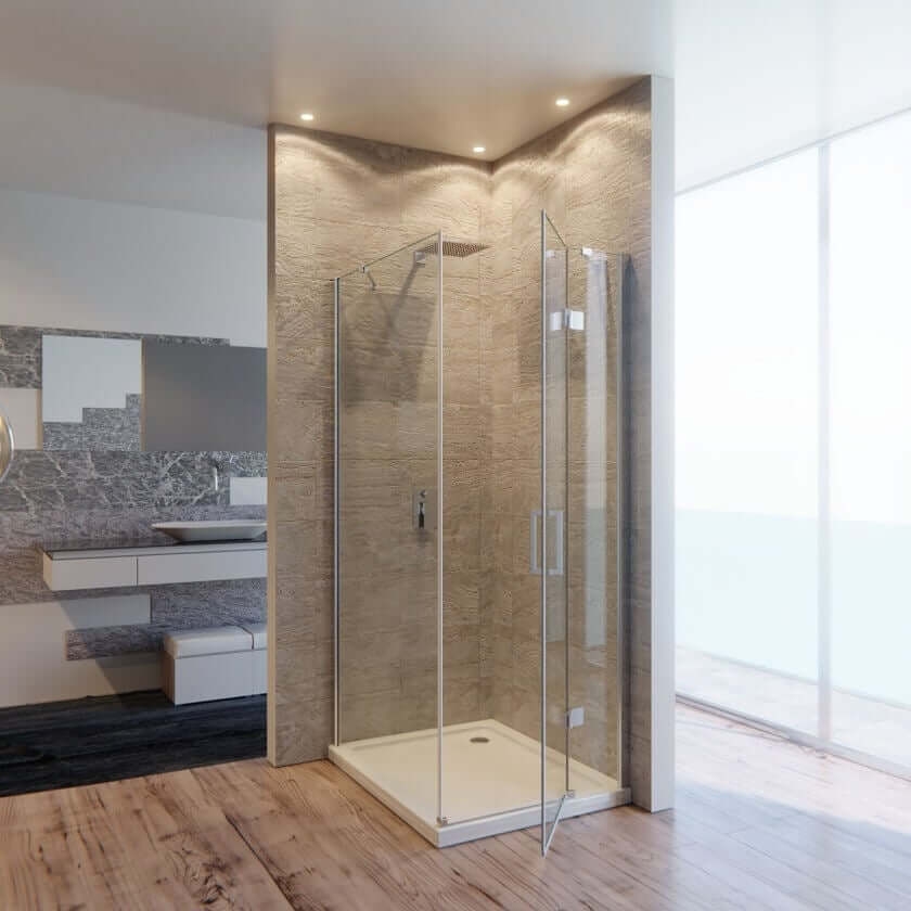 Box Doccia Angolare In Cristallo Anticalcare Trasparente 8mm Porta Battente - 74.5x99.5