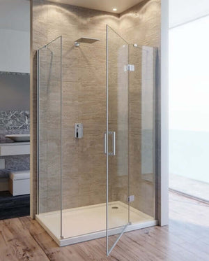 Box Doccia Angolare In Cristallo Anticalcare Trasparente 8mm Porta Battente - 89.5x99.5