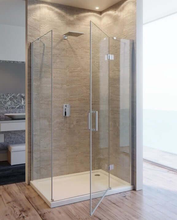 Box Doccia Angolare In Cristallo Anticalcare Trasparente 8mm Porta Battente - 89.5x119.5