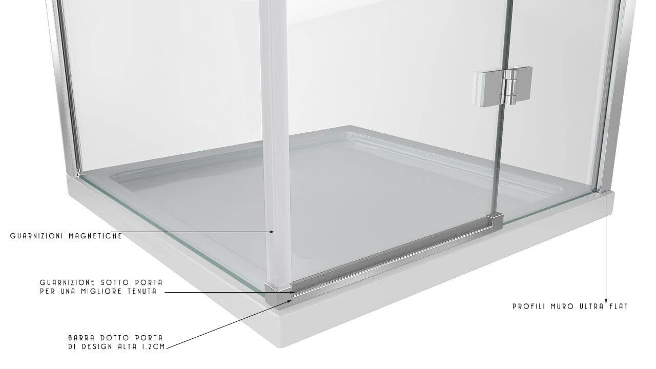 Box Doccia Angolare In Cristallo Anticalcare Trasparente 8mm Porta Battente - 69.5x79.5