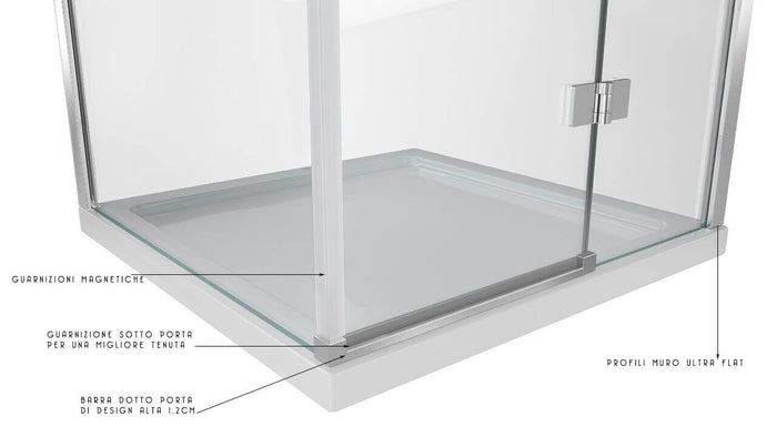 Box Doccia Angolare In Cristallo Anticalcare Trasparente 8mm Porta Battente - 69.5x99.5
