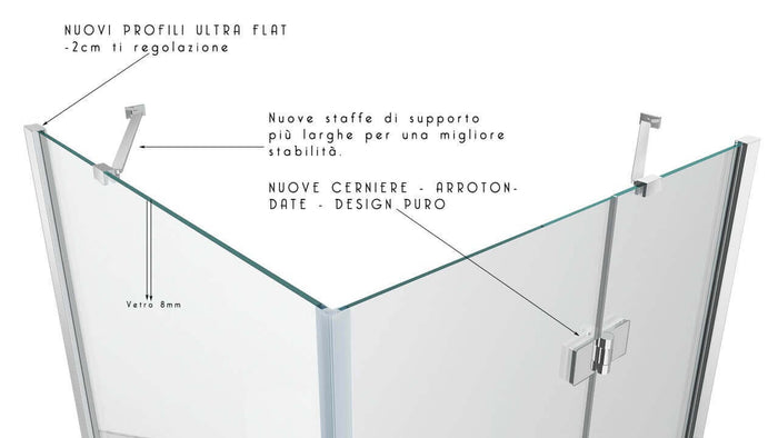 Box Doccia Angolare In Cristallo Anticalcare Trasparente 8mm Porta Battente - 79.5x79.5