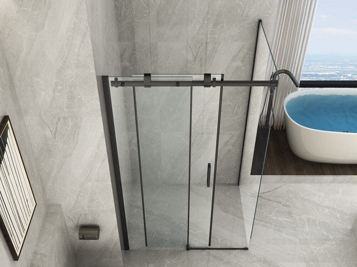 Box Doccia H195 Trasparente 8mm Scorrevole Profili Neri - Sagittarius Black - 80x120