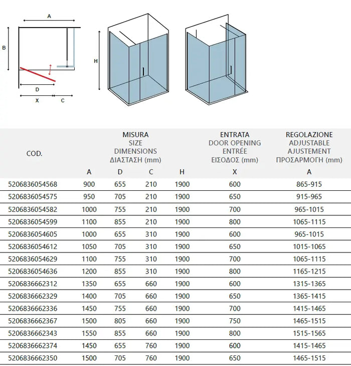 Box Doccia H190 Anta Battente Cristallo 6mm - 80x110 - Ingresso 75 - Antina 31