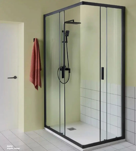 RAPID | Box Doccia Profili Neri 6mm Porte Scorrevoli Anticalcare Montaggio Rapido - 74x99
