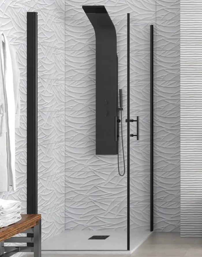 Box Doccia Trasparente H200 Doppia Battente Profili Neri - 85x85