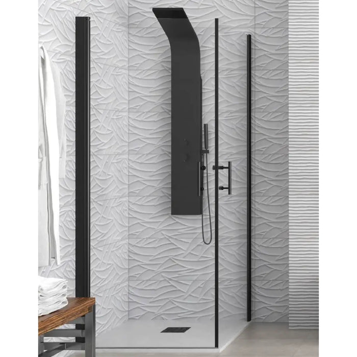 Box Doccia Trasparente H200 Doppia Battente Profili Neri - 75x90