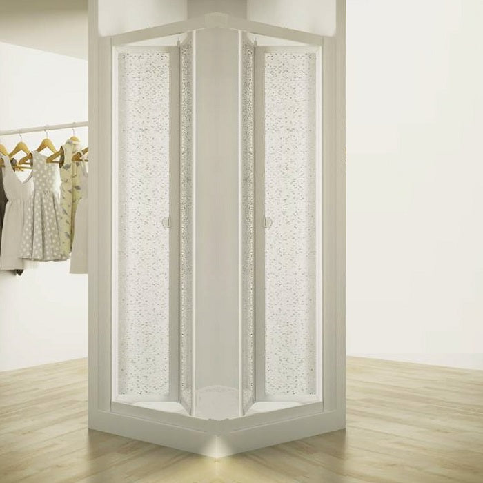Box doccia due lati apertura totale a libro, bianco e acrilico h.185cm Fleplas 80x80  cm