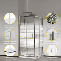 Box doccia due lati scorrevole cristallo 6mm serigrafato, 80x80cm h.185 Crome Slate