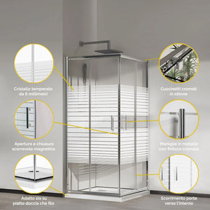 Box doccia due lati scorrevole cristallo 6mm serigrafato, 80x80cm h.185 Crome Slate