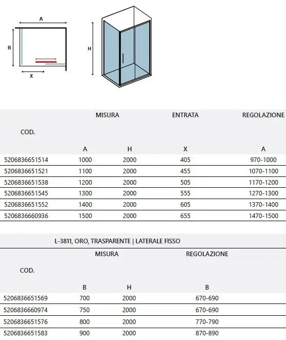 Box Doccia Profili Oro Scorrevole 6mm Anticalcare H200 - 74x140