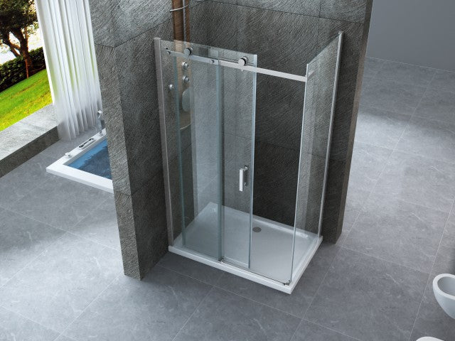 Box doccia scorrevole con anta fissa in cristallo 8mm H.195cm FLUIDA 70x140 cm,Flacone anticalcare incluso