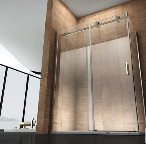 Box doccia scorrevole con anta fissa in cristallo 8mm H.195cm FLUIDA 80x140 cm,Flacone anticalcare incluso