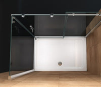 Box doccia scorrevole con anta fissa in cristallo 8mm H.195cm FLUIDA 90x100 cm,Flacone anticalcare incluso