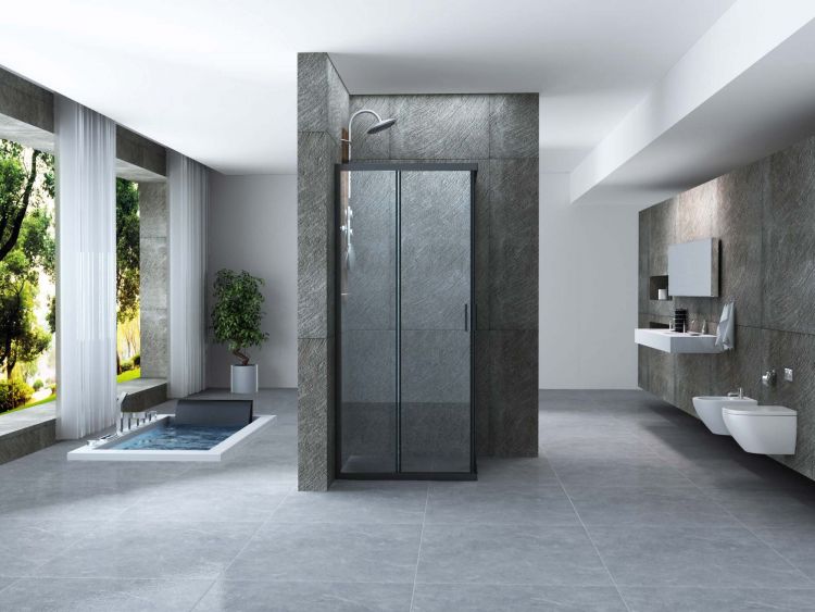 Box doccia scorrevole profilo nero cristallo 6mm trasparente anticalcare h.190cm Doliso Noir 90x90 cm