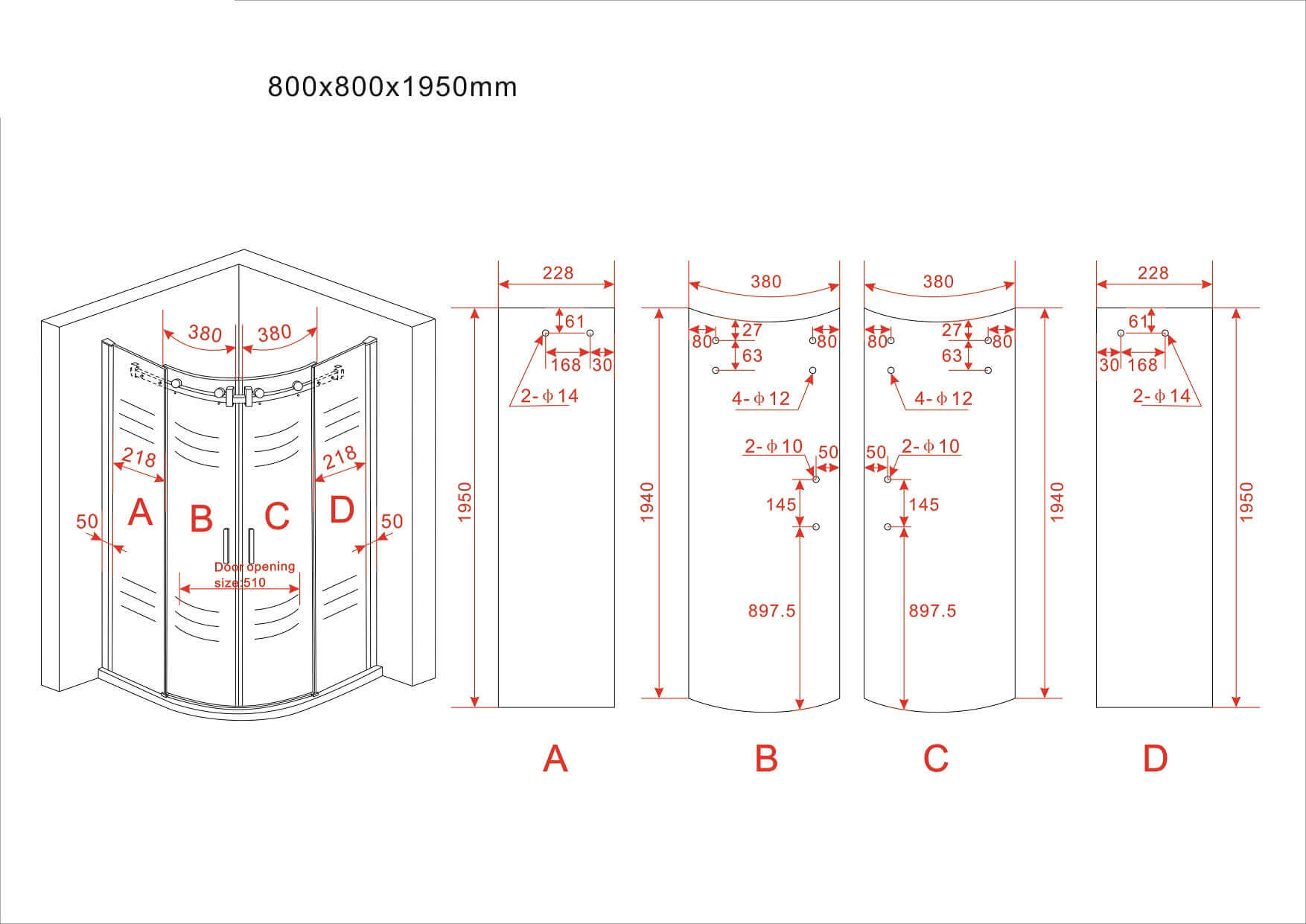 Box Doccia Trasparente 8mm H195 Semicircolare Doppia Anta Scorrevole - Virgo - 80x80