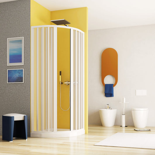 Box doccia semicircolare apertura centrale a soffietto, pvc bianco h185cm Platra Sisla Bianco,90x90 cm