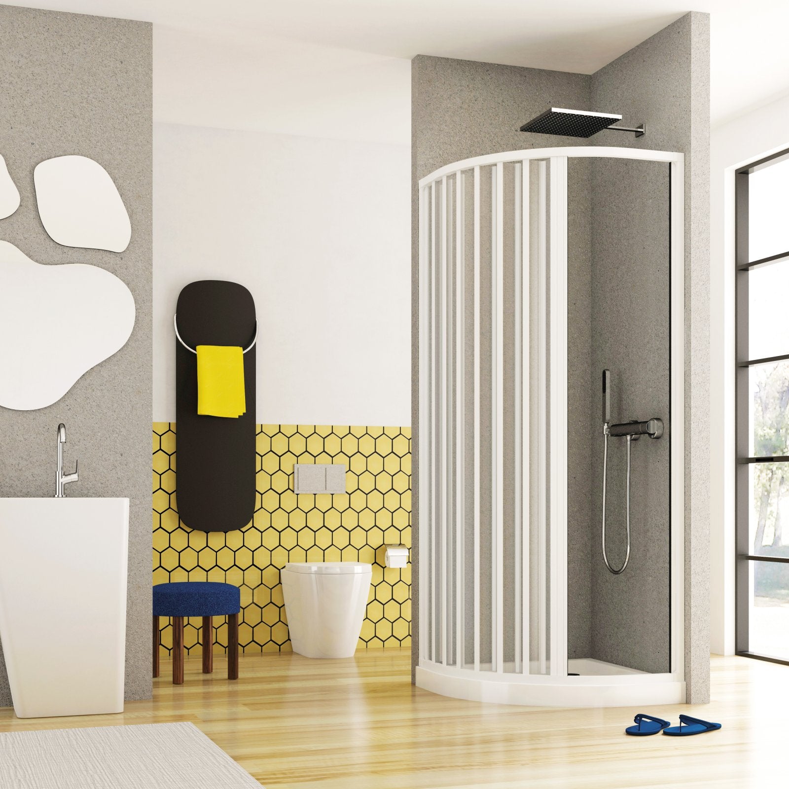 Box doccia semicircolare apertura laterale a soffietto, pvc bianco h185cm Platra Sisla Bianco,70x70 cm