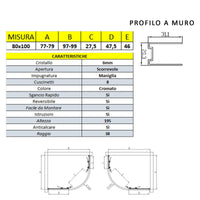 Box doccia semicircolare scorrevole 80x100 , trasparente 6mm h195 cm Netana