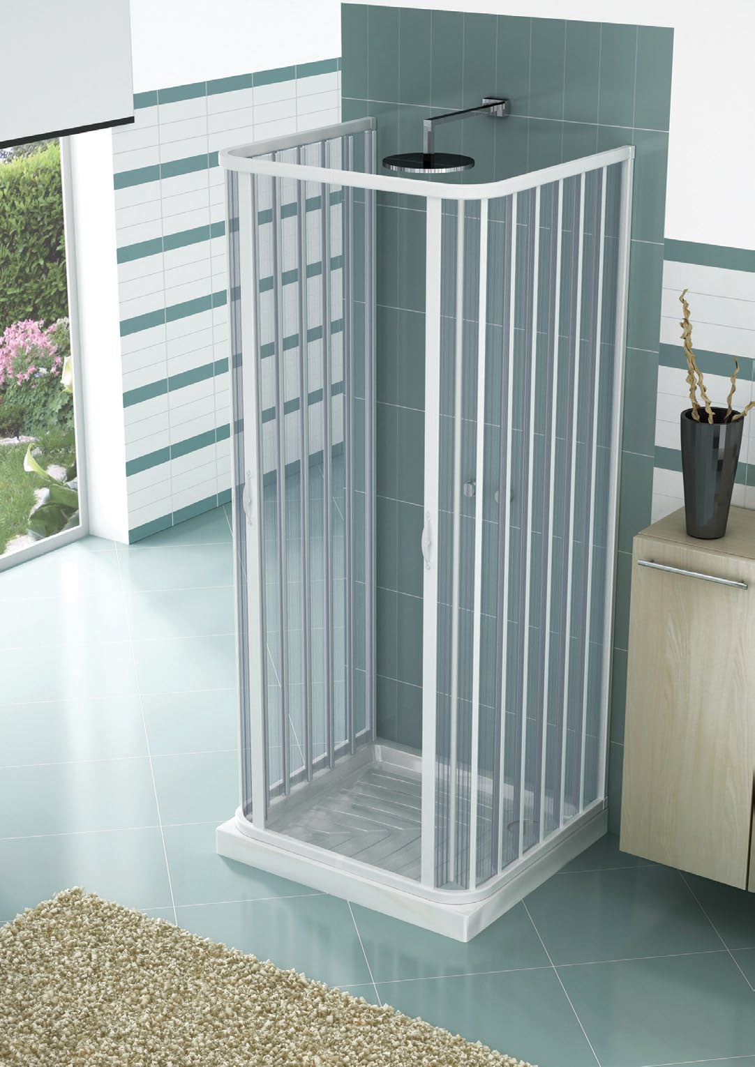 Box doccia tre lati apertura totale centrale a soffietto in pvc h.185cm Doliso Legrese Bianco,90x100x90 cm