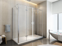 Box doccia tre lati porta a libro 4 ante con lati fissi laterali, cristallo 6mm trasparente, h190 Sicena Rasac Trasparente 6mm,Fissi 80 + Porta 110 cm