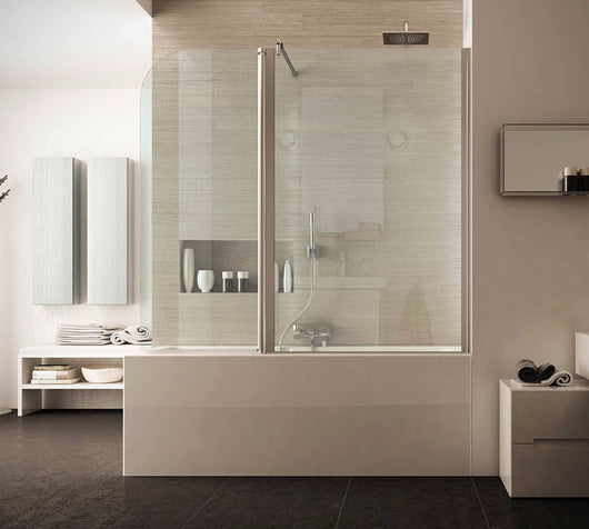 Box sopra vasca con antina mobile, cristallo 6mm trasparente Tirneo Trasparente 6mm,Cromo lucido,143/145cm (82,5+60 porta),Destra