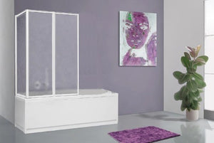 Box sopravasca 1+2 pannelli pieghevoli a libro bianco e acrilico CAROLA Bianco,L.64+90 H.140 cm (1+2 pannelli),Acrilico a bolle effetto bagnato opaco